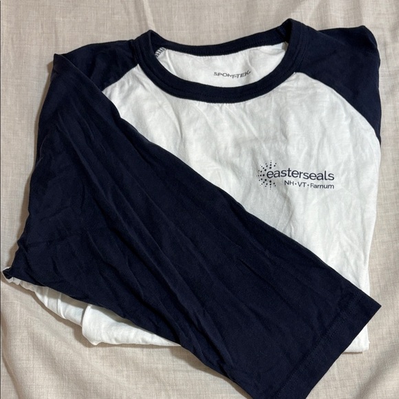 Sport-Tek Men's White and Navy Raglan Tee XL - Picture 2 of 5